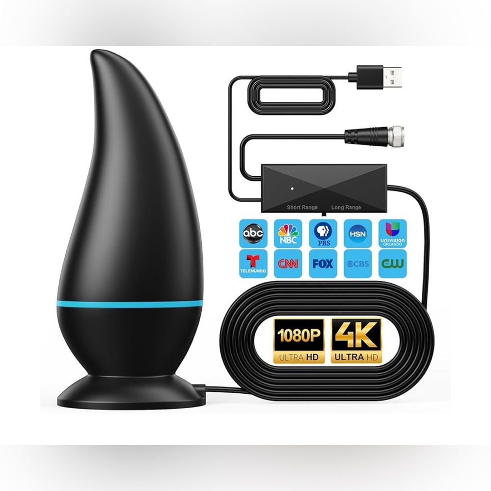Black Digital TV Antenna with Blue Accent